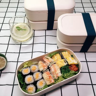 Rectangle BPA Free Eco Custom Logo Plastic Storage Bento Box with Cutlery and Movable Divider