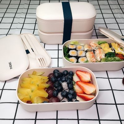 Rectangle BPA Free Eco Custom Logo Plastic Storage Bento Box with Cutlery and Movable Divider