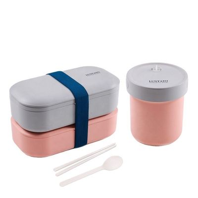 378g Stackable 2 Tier Custom BPA Free Leakproof Kids Bento Lunch Box Set with Bag