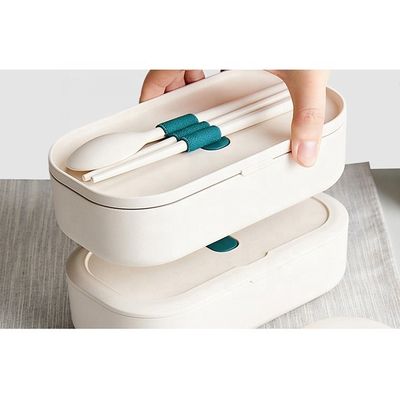 Rectangle BPA Free Eco Custom Logo Plastic Storage Bento Box with Cutlery and Movable Divider