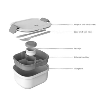 1720 ml 2 in 1  Inner Tray and Sauce Jar BPA Free Set Plastic Salad Bowl with Lid