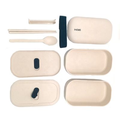 Custom Logo and Pattern 1200ml Eco Stackable Double Bamboo Fiber Microwave Safe Bento Box