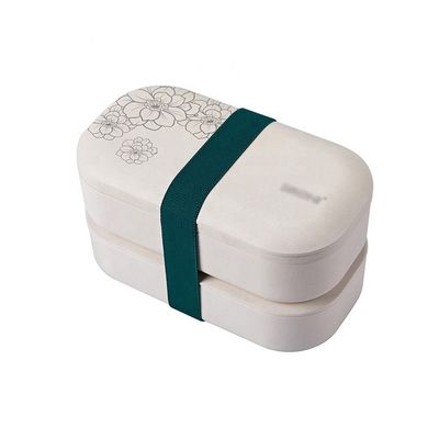 Custom Logo and Pattern 1200ml Eco Stackable Double Bamboo Fiber Microwave Safe Bento Box
