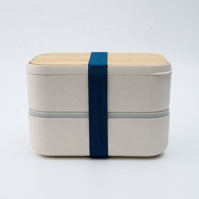 Double Layer Bamboo Fiber Lunch Box with Cutlery and Movable Divider Blue Pink