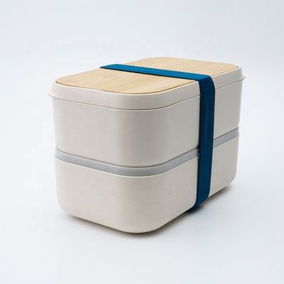 Double Layer Bamboo Fiber Lunch Box with Cutlery and Movable Divider Blue Pink