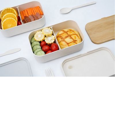 Double Layer Bamboo Fiber Lunch Box with Cutlery and Movable Divider Blue Pink
