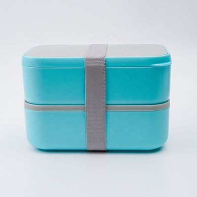Large Capacity Custom Printed Eco-friendly Double-Layer Lunch Box with PP Lid and Cutlery Set 2000ml