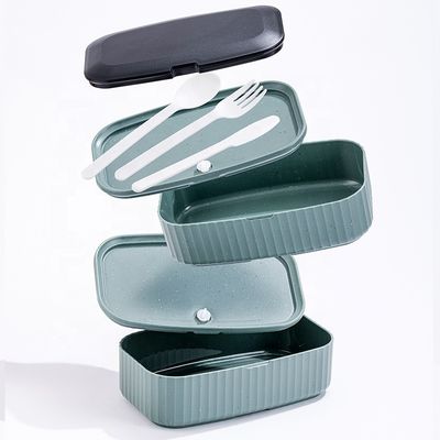 Portable Dual Tier Eco-Friendly Banana Leaf Design BPA-Free Lunch Box with Cutlery Lid