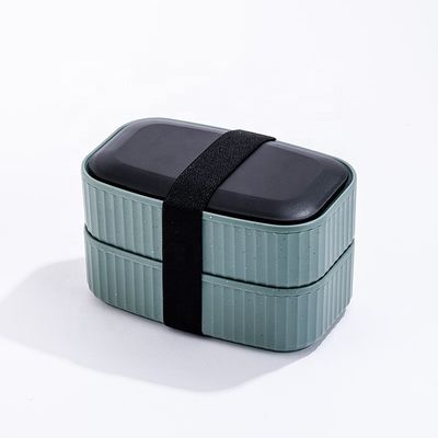 Portable Dual Tier Eco-Friendly Banana Leaf Design BPA-Free Lunch Box with Cutlery Lid