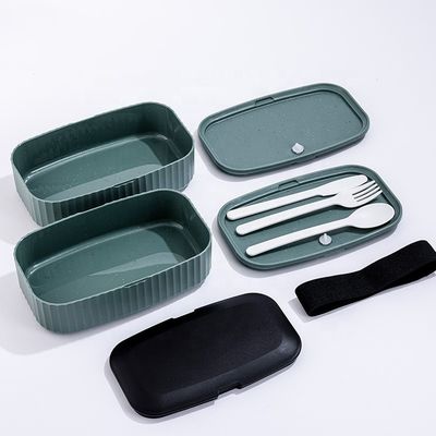 Portable Dual Tier Eco-Friendly Banana Leaf Design BPA-Free Lunch Box with Cutlery Lid