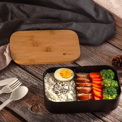 Custom Bamboo Lunch Box PORTABLE BPA Free Bamboo Lid PP Microwavable Bento Box for Adults