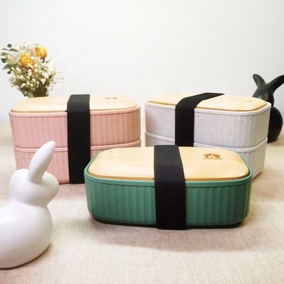 Customized Color Dual Tier Bamboo Lid Lunch Box for Large Capacity Portable Bento Box