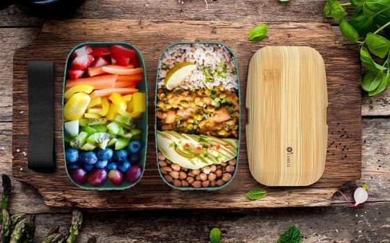 Customized Color Dual Tier Bamboo Lid Lunch Box for Large Capacity Portable Bento Box