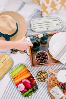 Customized Color Dual Tier Bamboo Lid Lunch Box for Large Capacity Portable Bento Box