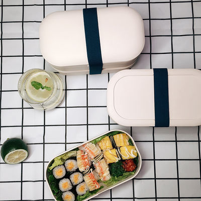 Bamboo Fiber Eco-friendly Dual Tier Lunch Box for Picnic and Outdoor