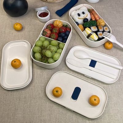 Double Layer Lunch Box with Spoon Microwave Safe Food Container 189.5*105*113 mm
