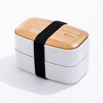 Food Grade Bamboo Lid 2-Layer Lunch Box Custom Cutlery Microwave Safe for Pizza Great