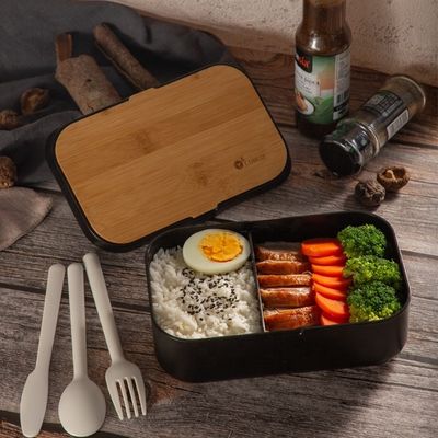 Leak-Proof Plastic BPA-Free Eco Bamboo Bento Lunch Box for Freezer and Microwave Safe