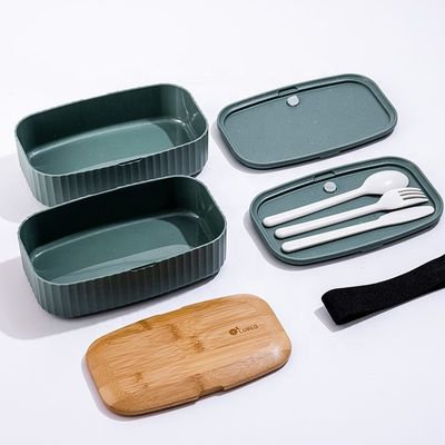T119A  Eco Friendly Bamboo Yumbox with Leakproof  Cutlery 201*125*125mm