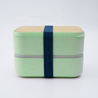 2-Layer BPA Free Food Grade Bamboo Lid Takeaway Custom Bento Lunch Box with Cutlery and Sauce Packet Space