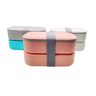 UV Printing Double Layer Customized Plastic Bento Lunch Box with Divider and Cutlery