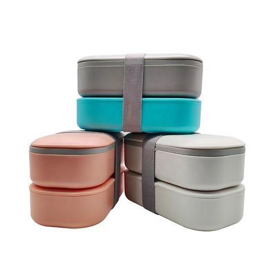 UV Printing Double Layer Customized Plastic Bento Lunch Box with Divider and Cutlery