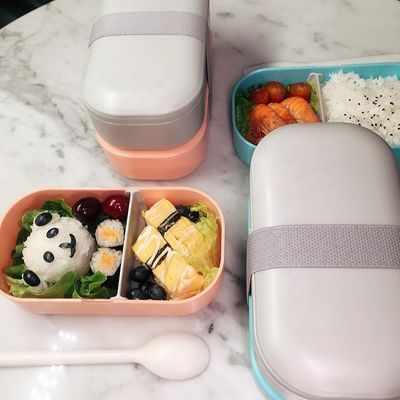 UV Printing Double Layer Customized Plastic Bento Lunch Box with Divider and Cutlery