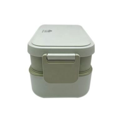 Eco-Friendly Bamboo Fiber Rectangle Lunch Box with Soup Container and Reusable Cutlery Set