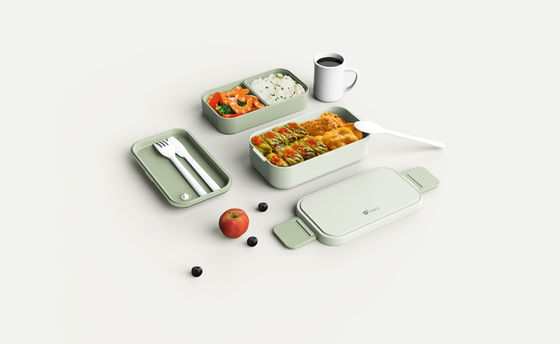 Customized Logo Rectangle Lunch Box with Eco-Friendly PP Plastic and Bamboo Fiber