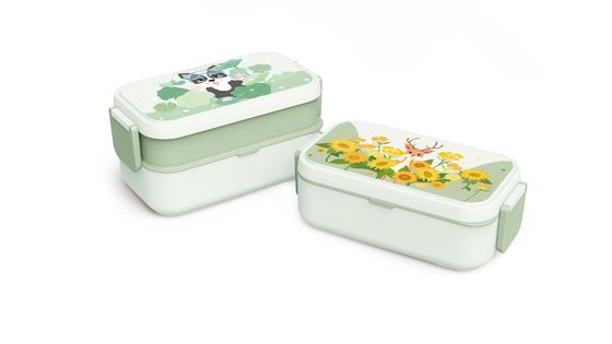 Customized Logo Rectangle Lunch Box with Eco-Friendly PP Plastic and Bamboo Fiber
