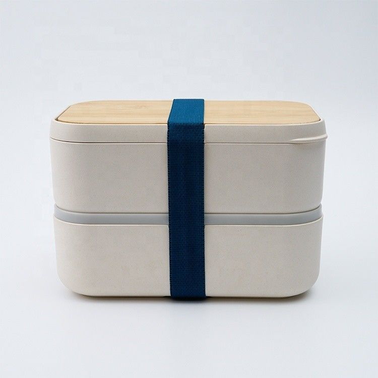 Double Layer Bamboo Fiber Lunch Box with Cutlery and Movable Divider Blue Pink