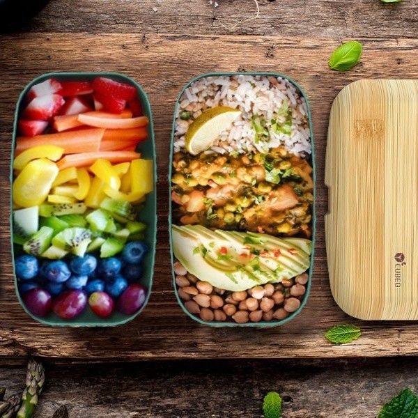 T119A  Eco Friendly Bamboo Yumbox with Leakproof  Cutlery 201*125*125mm